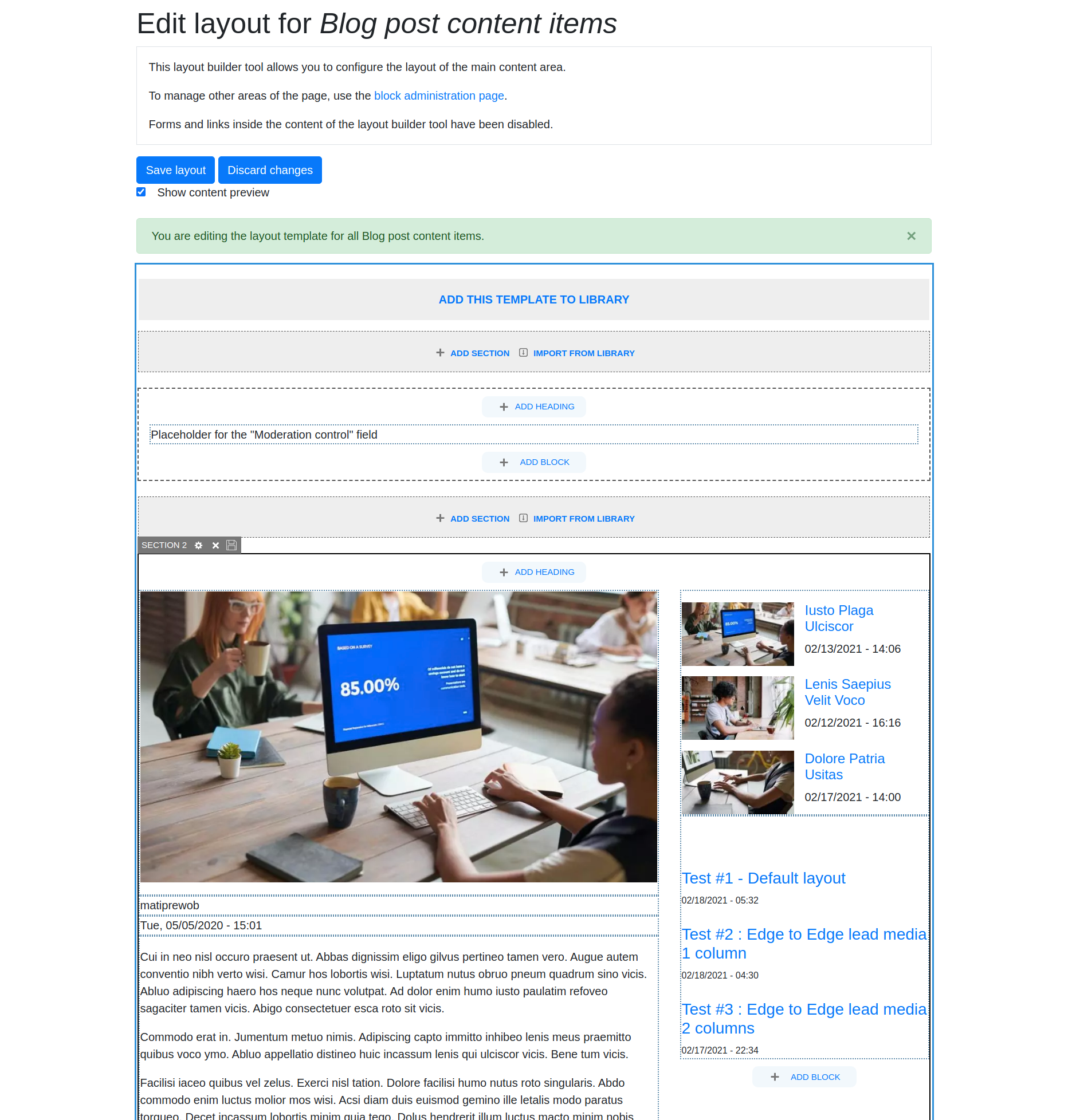 Edit Layout for Blog Post Content Items